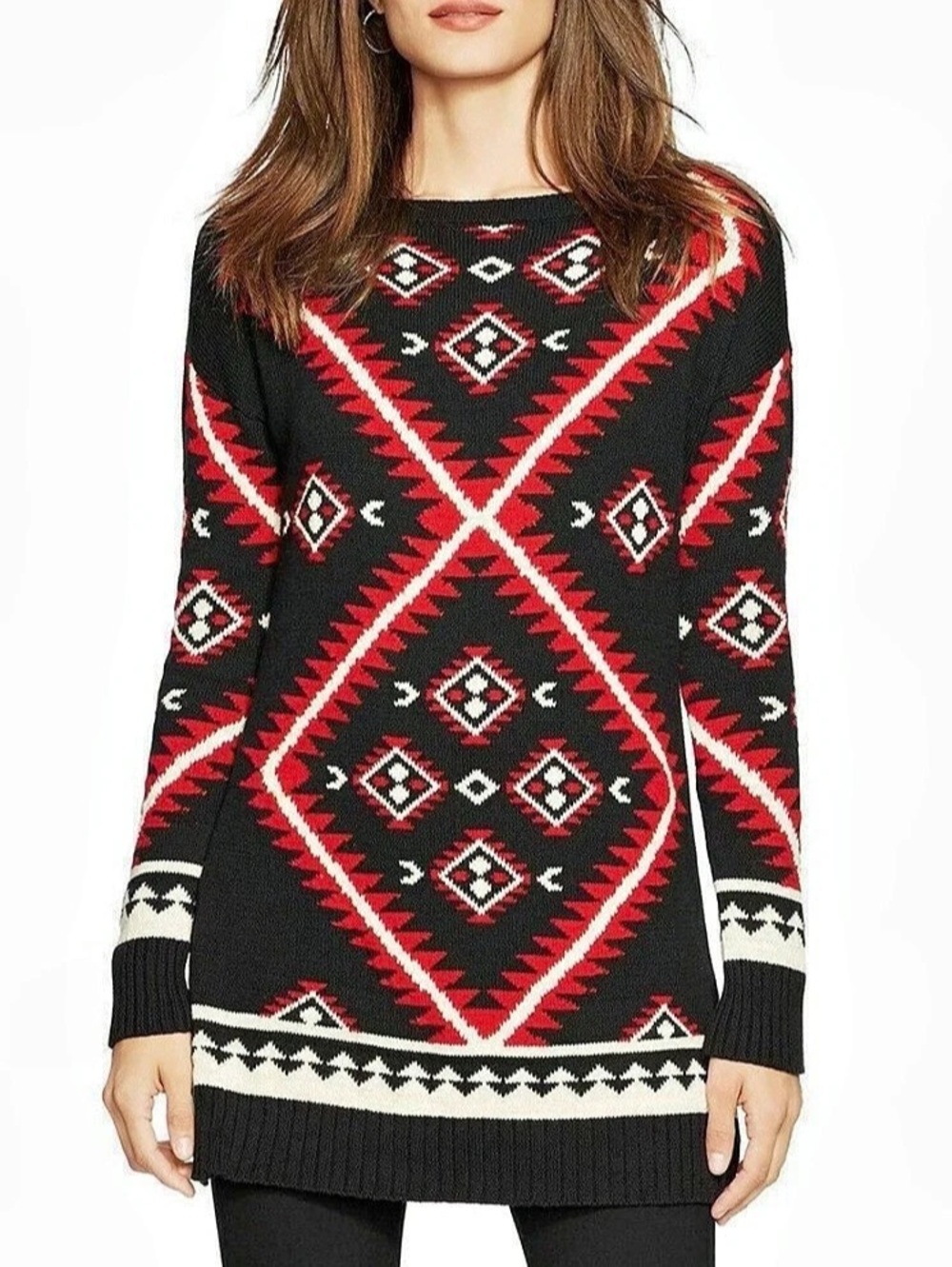 NWOT Ralph Lauren Black Red Native Geo Tunic Sweater